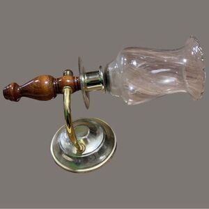 Vintage Antique Solid Brass Candle Wall Sconce‎ with Pressed Glass